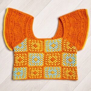 Circus NY Crochet Granny Square Crop Top | Size S | Retro Boho